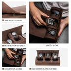 Handmade Luxury 3-Slot Leather Watch Box Hard Case with Sliding Pillow Travel Case Collection Organizer for Watch Storage