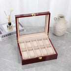 Luxury Wooden Glass Top Watch Box - 10 Slots