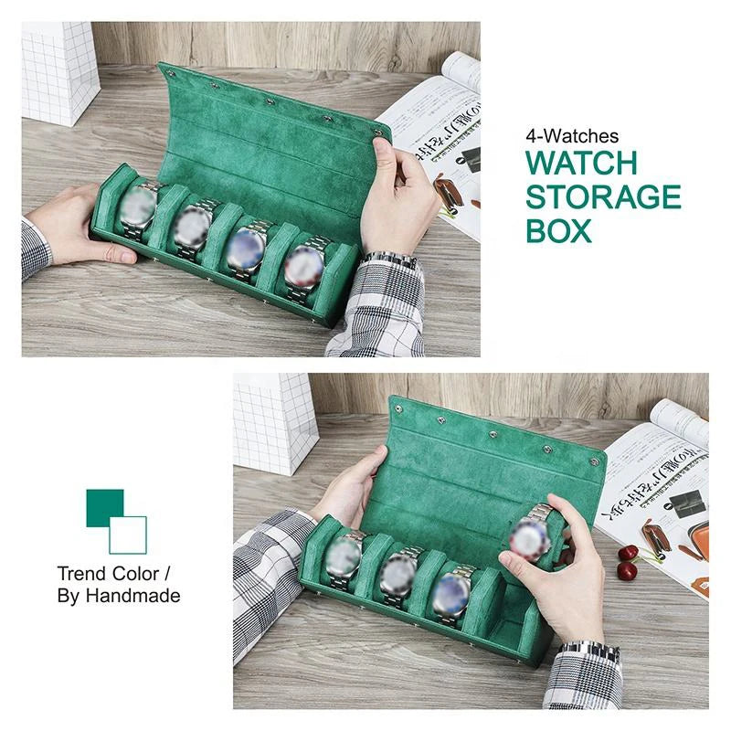 Luxury Green Leather Handmade Watch Box