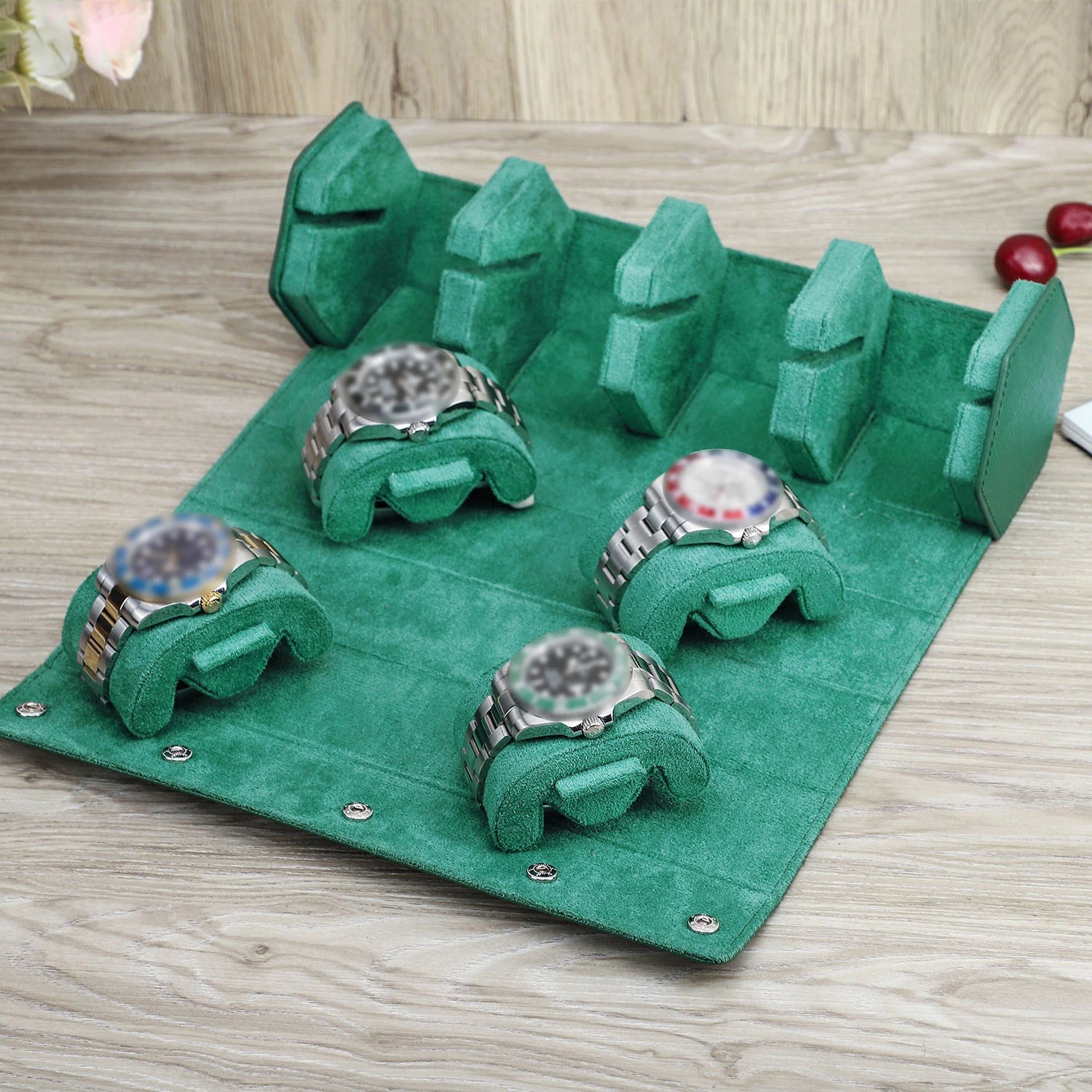 Luxury Green Leather Handmade Watch Box