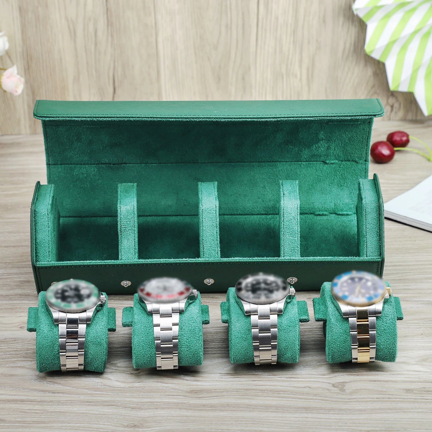 Luxury Green Leather Handmade Watch Box